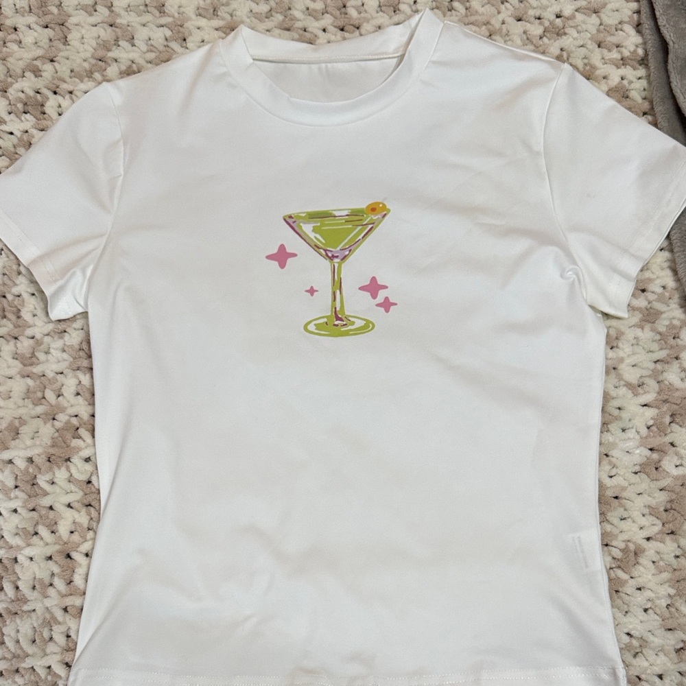 White T-Shirt with Martini Glass Design
